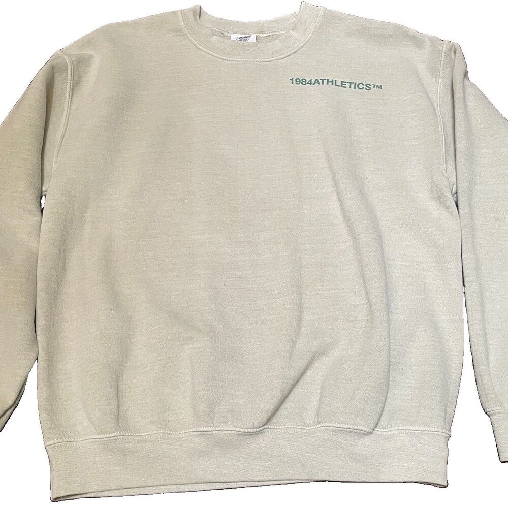 UN:IK Clothing 1984 Athletics Crewneck Sweatshirt Small Oatmeal Retro Boxy Bloke